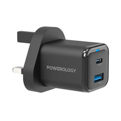 A Photo Of Powerology 35W PD QC 1xUSB-C 35W and 1xUSB-A 18W GaN Charger UK with USB-C Cable