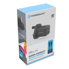 A Photo Of Powerology 35W PD QC 1xUSB-C 35W and 1xUSB-A 18W GaN Charger UK with USB-C Cable