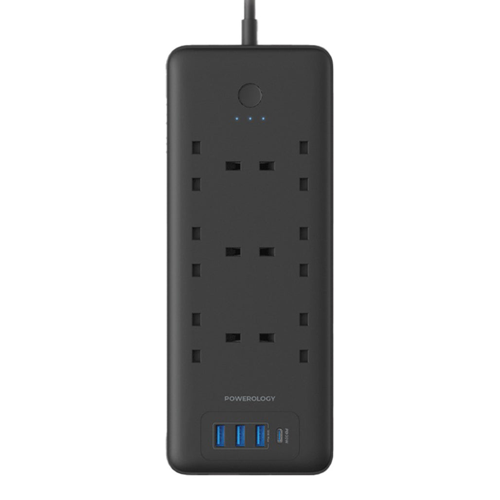 A Photo Of Powerology 48W 6AC 1x PD USB-C and 3x QC USB-A Power Strip with UK Plug