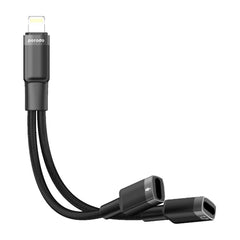 A Photo Of Porodo 2 in 1 Lightning to 2 Lightning AUX and Charging Adapter | PD-LLJHCA-BK