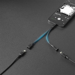 A Photo Of Porodo 2 in 1 Lightning to 2 Lightning AUX and Charging Adapter | PD-LLJHCA-BK