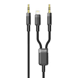 Porodo 2in1 Aux 3.5 to 3.5+Lightning Cable 1.2M - Black | PD-AUX2LC-BK