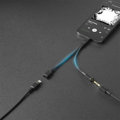 A Photo Of Porodo 2 in 1 Lightning to Lightning + 3.5 Jack Headphone | PD-L2LAXCA-BK