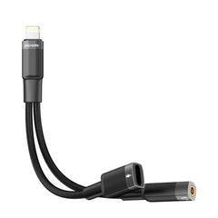 A Photo Of Porodo 2 in 1 Lightning to Lightning + 3.5 Jack Headphone | PD-L2LAXCA-BK