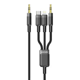 Porodo 3in1 Aux 3.5 to 3.5+C+Lightning Cable 1.2M - Black | PD-AUX3N1-BK