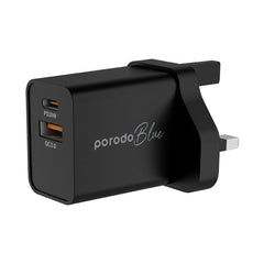 A Photo Of Porodo Blue Dual Port Wall Charger USB-A Quick Charge 3.0