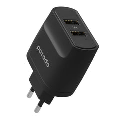 A Photo Of Porodo Blue Dual Port EU 2-Pin Wall Charger – Black