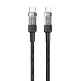 Porodo Braided 100W PD C to C Fast Charging Cable with Transparent Head 1.2M - Black