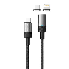 A Photo Of Porodo Braided 100W PD C to C+L Fast Charging cable with Magnetic Head 1.2M - Black