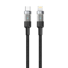 A Photo Of Porodo Braided 30W PD C to Lightning Fast Charging Cable with Transparent Head 1.2M - Black