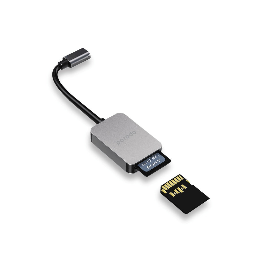 A Photo Of Porodo 2in1 USB-C Card Reader SD MicroSD - Grey | PD-21CDR-GY