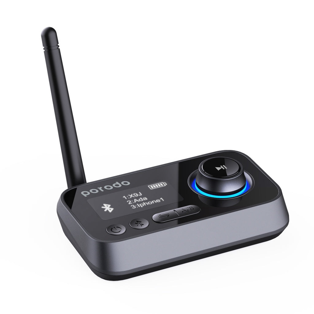 A Photo Of Porodo 3in1 Bluetooth Transmitter Receiver and Wireless Audio Adaptor - Black | PD-3IN1RTA-BK