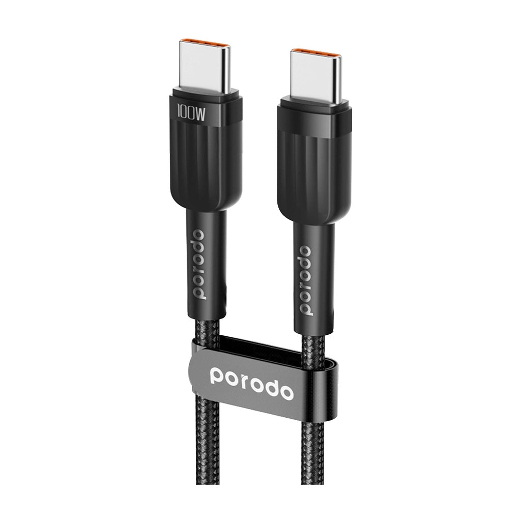 A Photo Of Porodo 50W Dual Port Car Charger PD 20W QC 30W with C to C Cable - Black | PD-CC50WC-BK