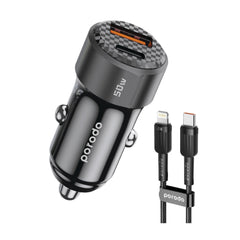 A Photo Of Porodo 50W Dual Port Car Charger PD 20W QC 30W with C to L Cable - Black | PD-CC50WL-BK