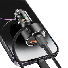 A Photo Of Porodo 60W Transparent Dual Port Car Charger PD 30W QC 18W with Coil