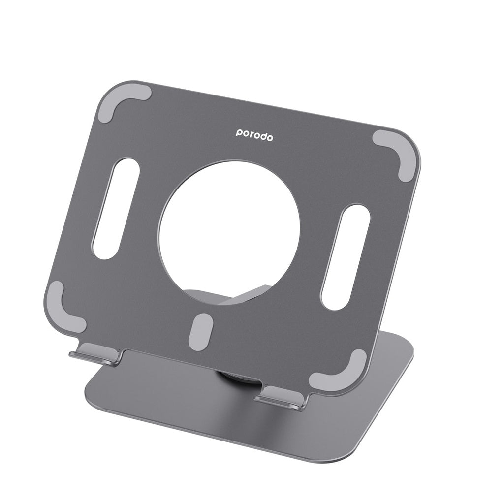 A Photo Of Porodo Aluminum Alloy Holder Angle Adjustable And Rotatable Tablet Stand | PD-AHARTS-GY