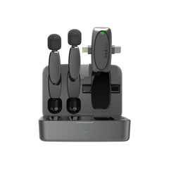 A Photo Of Porodo Dual Connector Lavalier Microphone Dual Mic with Charging Case- Black | PD-2MLAVCC-BK