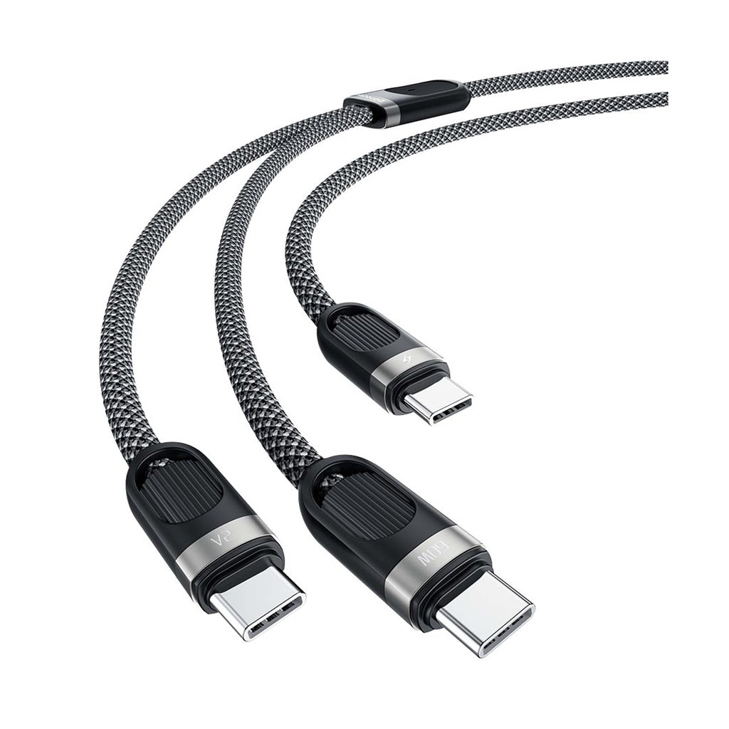 A Photo Of Porodo Dual Type-C Fast Charging Cable USB-C PD Input - Black | PD-2N1CCC-BK