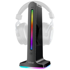 A Photo Of Porodo Gaming RGB Dynamic Sound Lighting Headphone Stand with Cable Storage 300mAh - Black