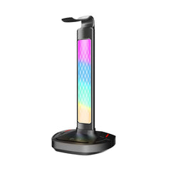 A Photo Of Porodo Gaming RGB Headphone Stand, Wireless Charging & USB-C Hub with Screen Lamp 5W