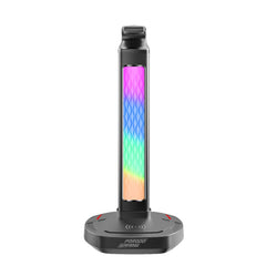 A Photo Of Porodo Gaming RGB Headphone Stand, Wireless Charging & USB-C Hub with Screen Lamp 5W