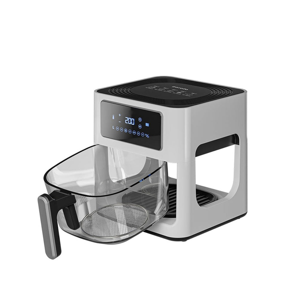 A Photo Of Porodo LifeStyle 5L Glass Pot Air Fryer - White | PD-LFGPAF5L-WH