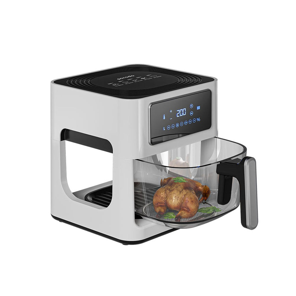 A Photo Of Porodo LifeStyle 5L Glass Pot Air Fryer - White | PD-LFGPAF5L-WH