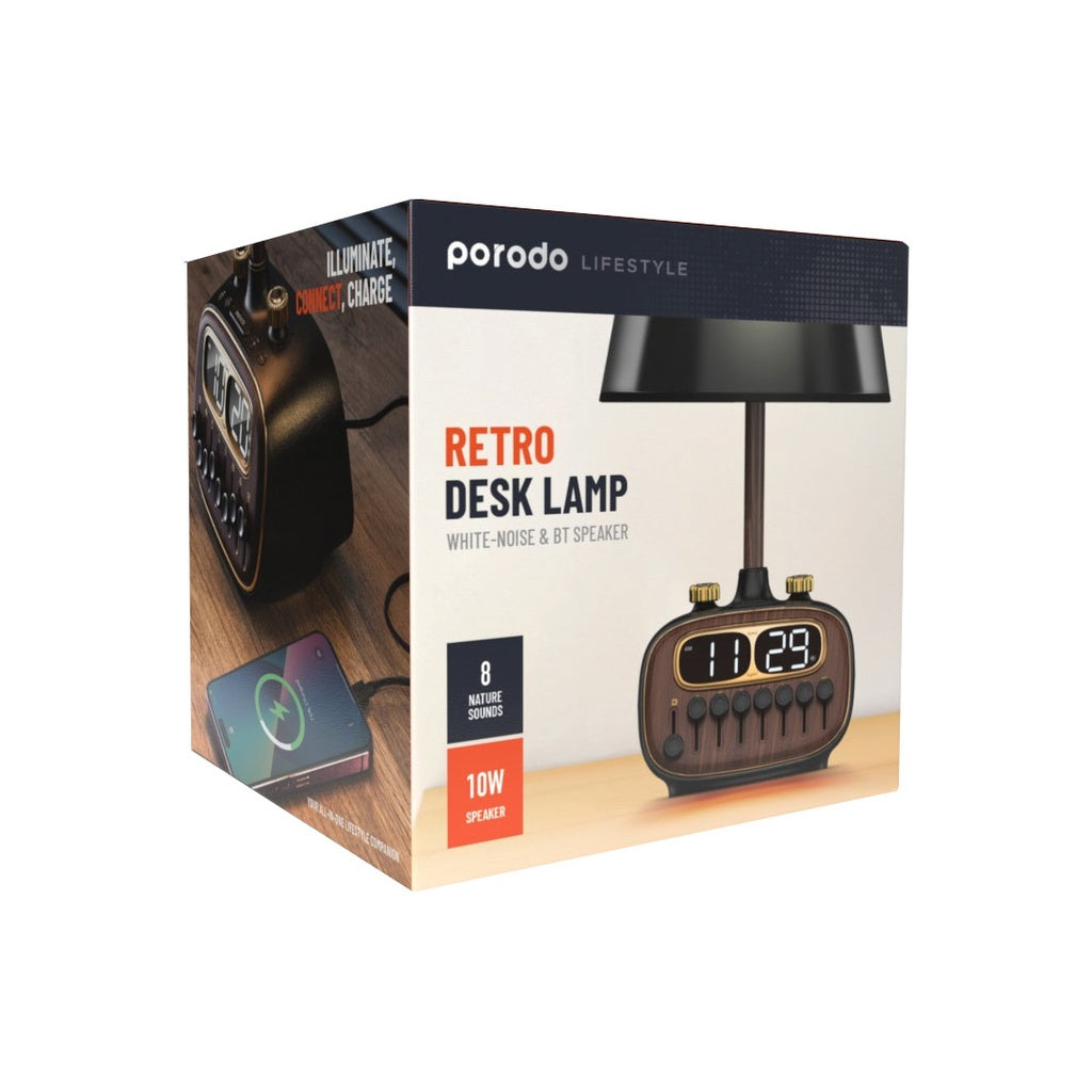 A Photo Of Porodo Lifestyle Retro Desk Lamp with White Noise and Bluetooth Speaker - Black | PD-RDBTSCP-BKBW