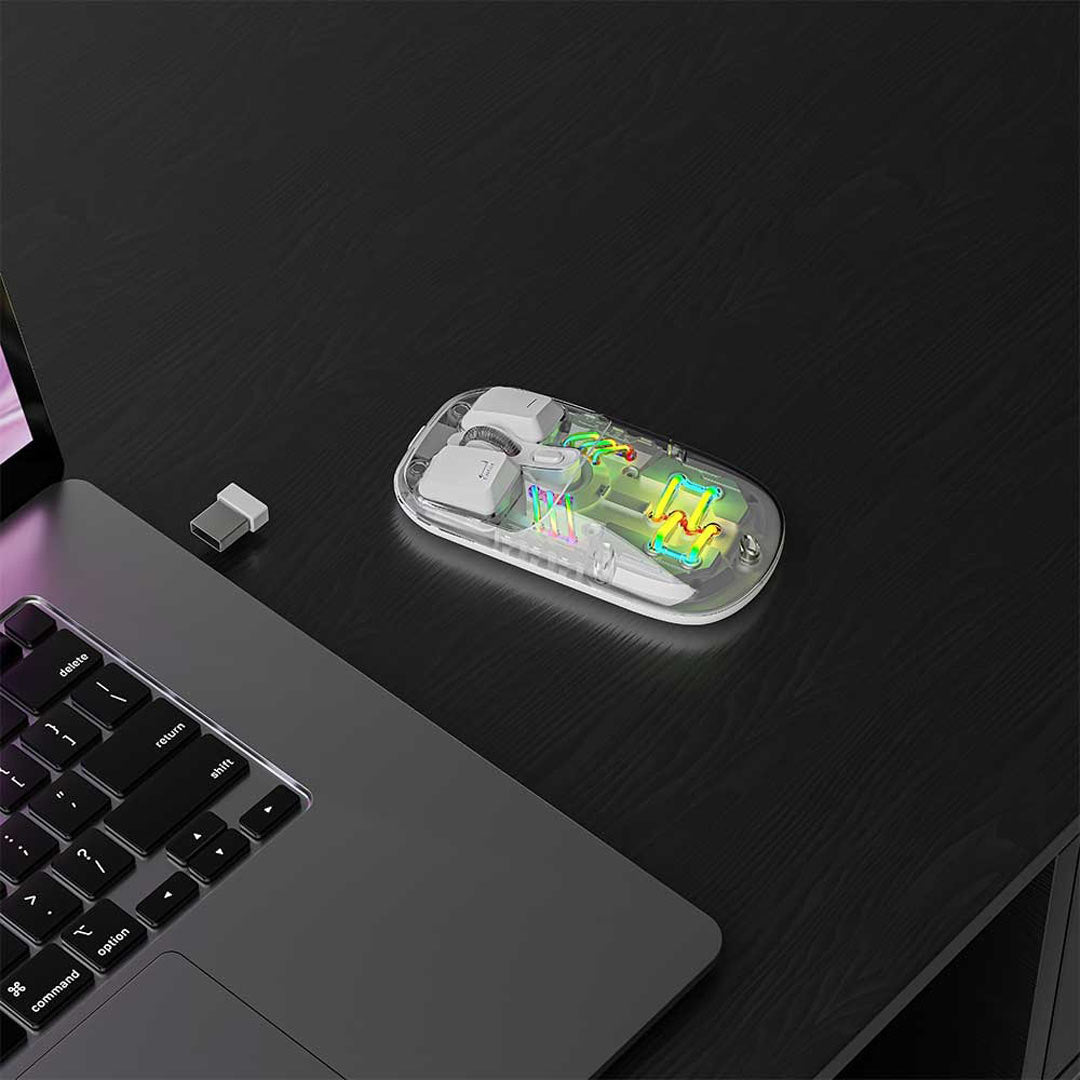 A Photo Of Porodo Transparent Mouse 2.4G and Bluetooth Dual Mode