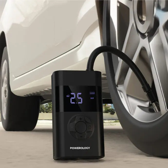 A Photo Of Powerology Ultra Portable Air Compressor Power Bank - Black | PPBCHA55-BK