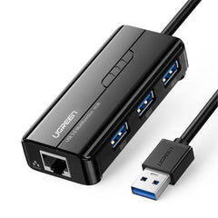 A Photo Of UGREEN USB 3.0 Hub with Gigabit Ethernet Adapter – High-Speed 3-Port USB Hub with 1000Mbps LAN Support