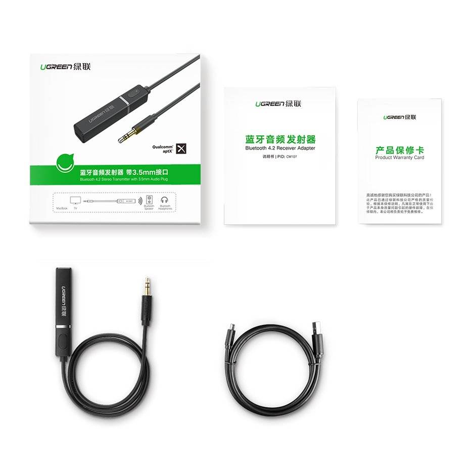 A Photo Of Ugreen Bluetooth 5.0 transmitter wireless audio adapter 3.5 mm mini jack black | CM107