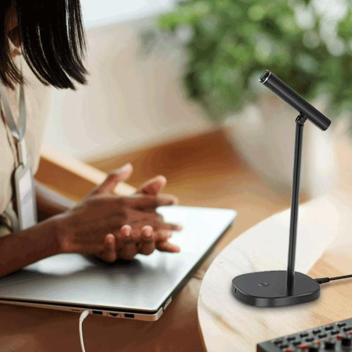 A Photo Of Porodo Desktop Tiltable USB Microphone with USB-C Data Cable - Black | PD-SCMIC-BK