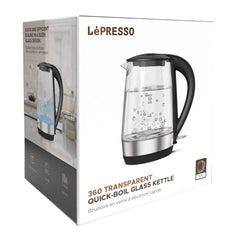 A Photo Of LePresso 360 Transparent Quick-Boil Glass Kettle – 1.7L Capacity with 360° Rotation Base and Boil-Dry Protection