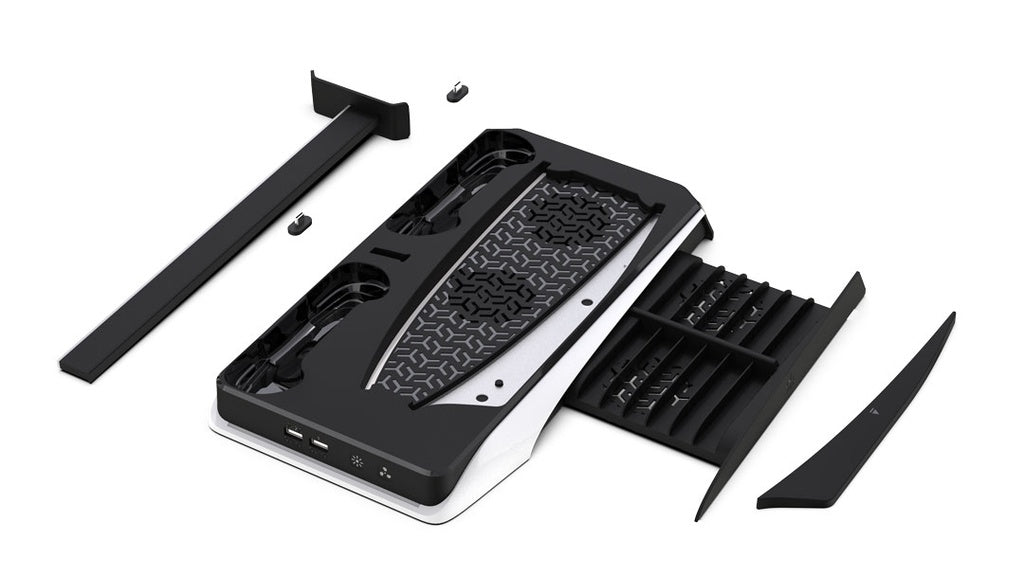 A Photo Of Porodo Gaming Multi-Function PS5 and Headphone Cooling and Charging Hub - Black/White | PDX116