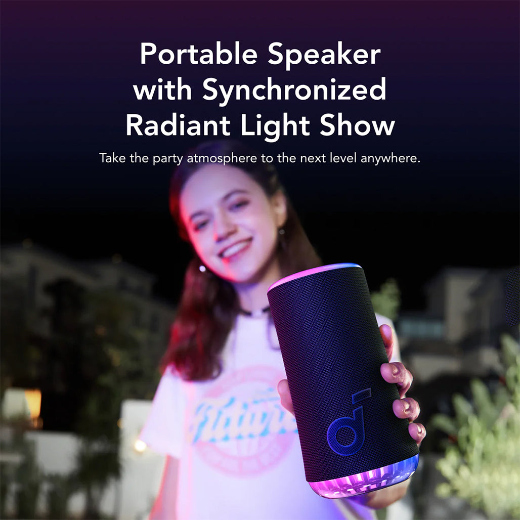 A Photo Of Anker Soundcore Glow - Portable Speaker with 30W 360° Sound and LED Light Show