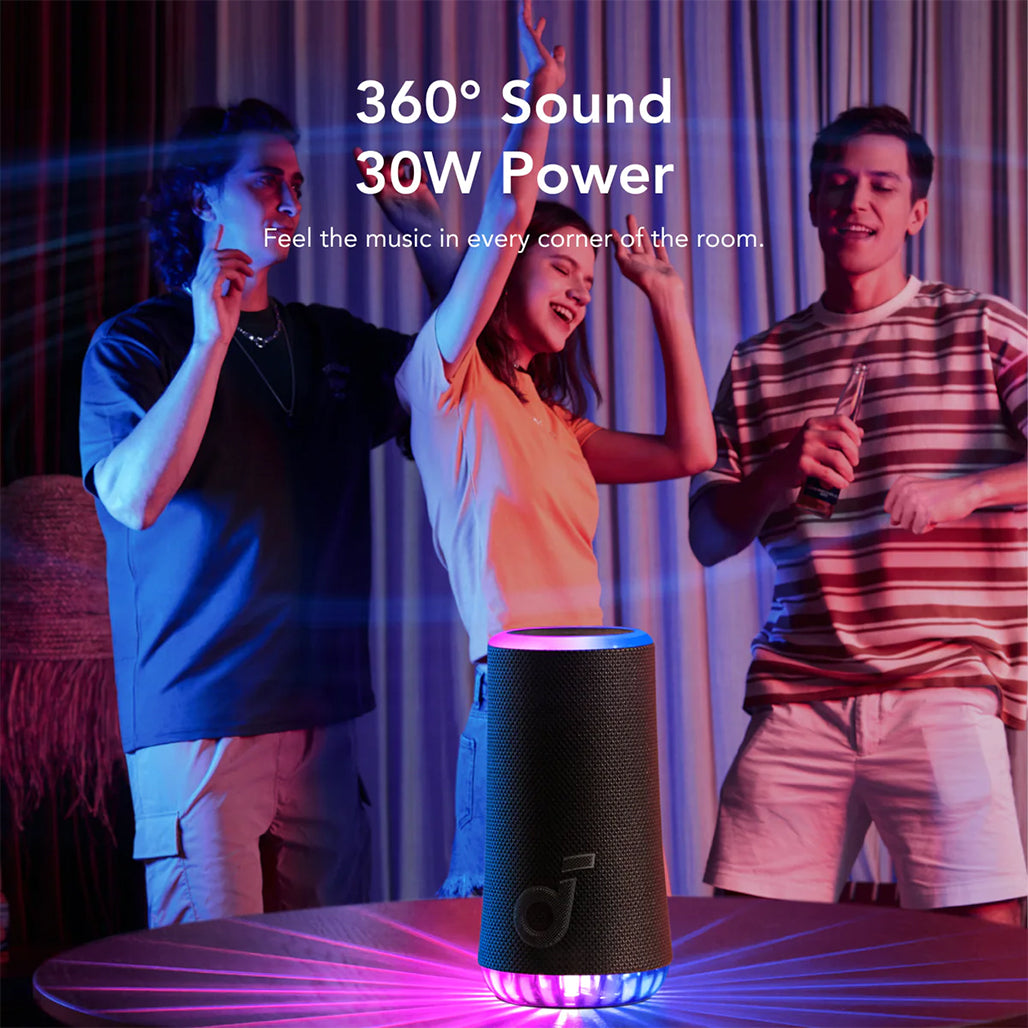 A Photo Of Anker Soundcore Glow - Portable Speaker with 30W 360° Sound and LED Light Show