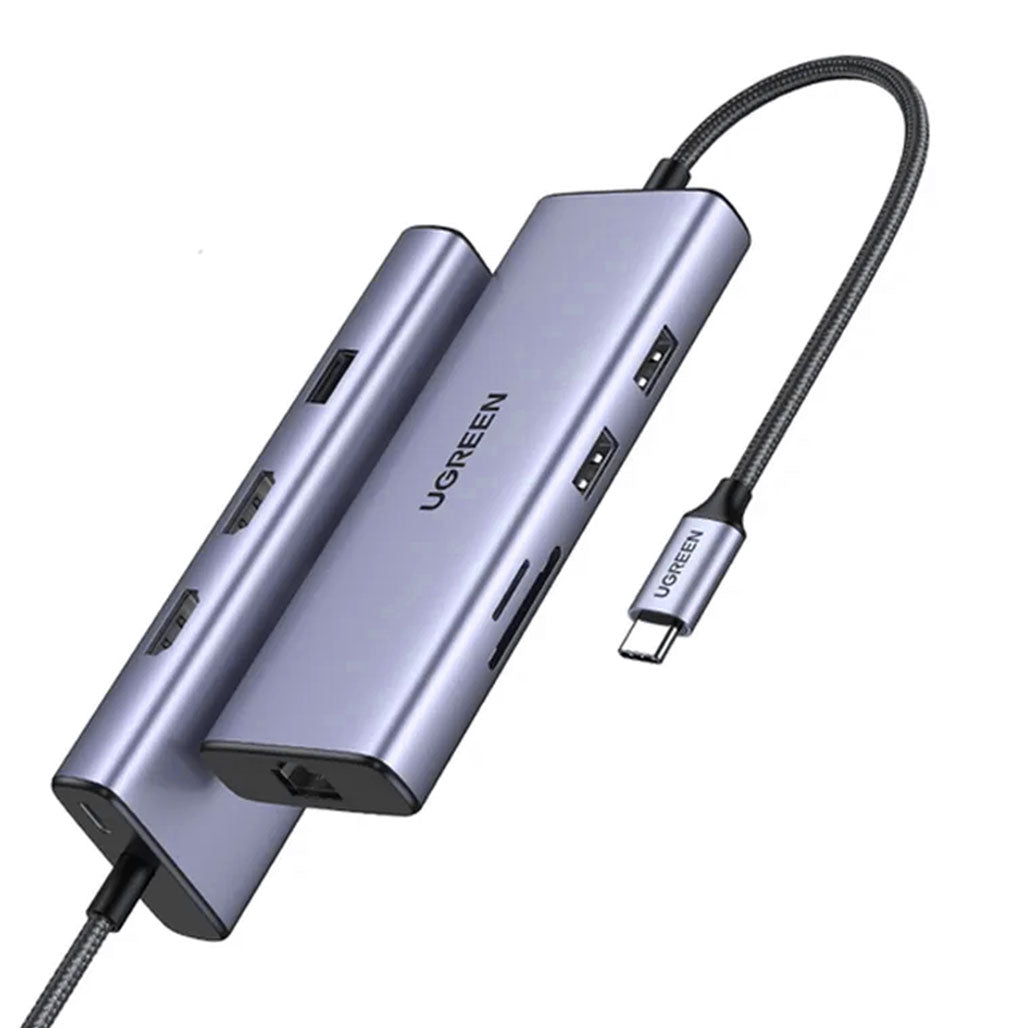 A Photo Of UGreen 9-in-1 USB-C Hub Adapter | Dual 4K HDMI, USB 3.0, Ethernet, SD/TF Card Reader | CM490