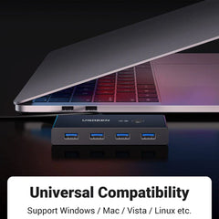 A Photo Of UGREEN USB 3.0 4-Port Switch with 2 Pack USB Male Cable - High-Speed Data Transfer and Seamless Device Switching