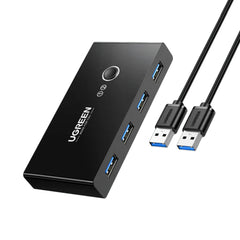 A Photo Of UGREEN USB 3.0 4-Port Switch with 2 Pack USB Male Cable - High-Speed Data Transfer and Seamless Device Switching